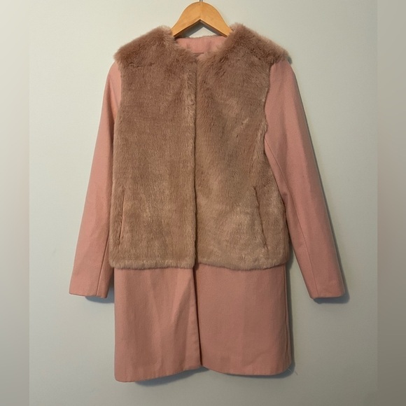 Zara Faux Fur Peacoat XS Light Pink - Picture 2 of 12